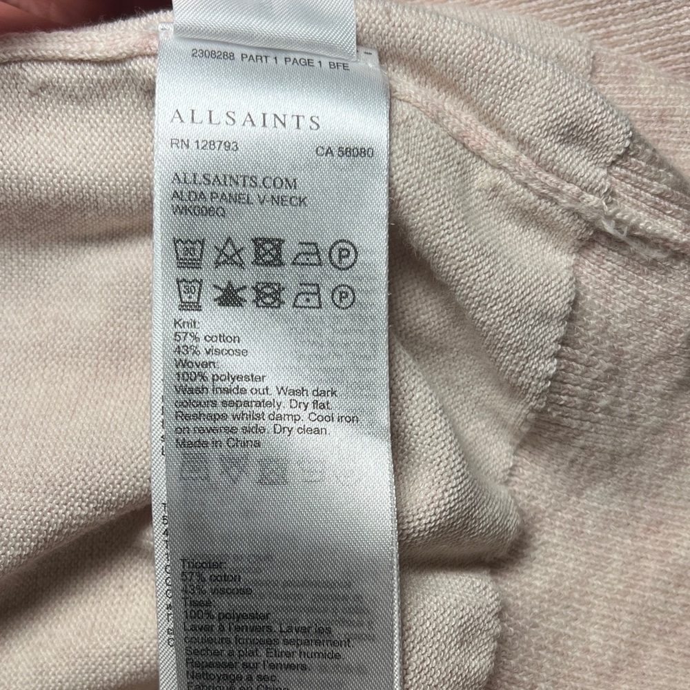 All Saints Soft Pink Knit Top with Silk detail - Small - Picture 5 of 8